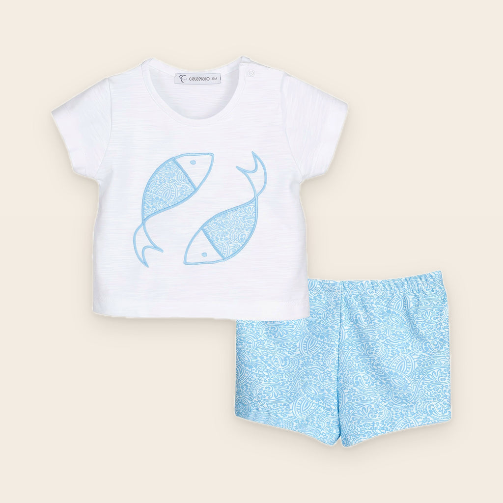 Ensemble t-shirt et short de bain bleu garçon – Collection Cachemir