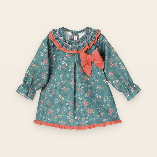 Robe florale avec nœud Reims – vert – vue de face